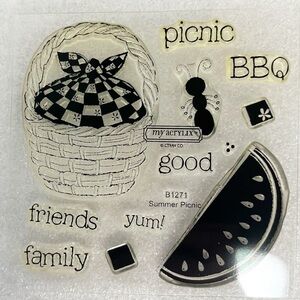 Close To My Heart My Acrylix ‘Summer Picnic’ Stamp Set w/Snap Pouch, Picnic 🧺